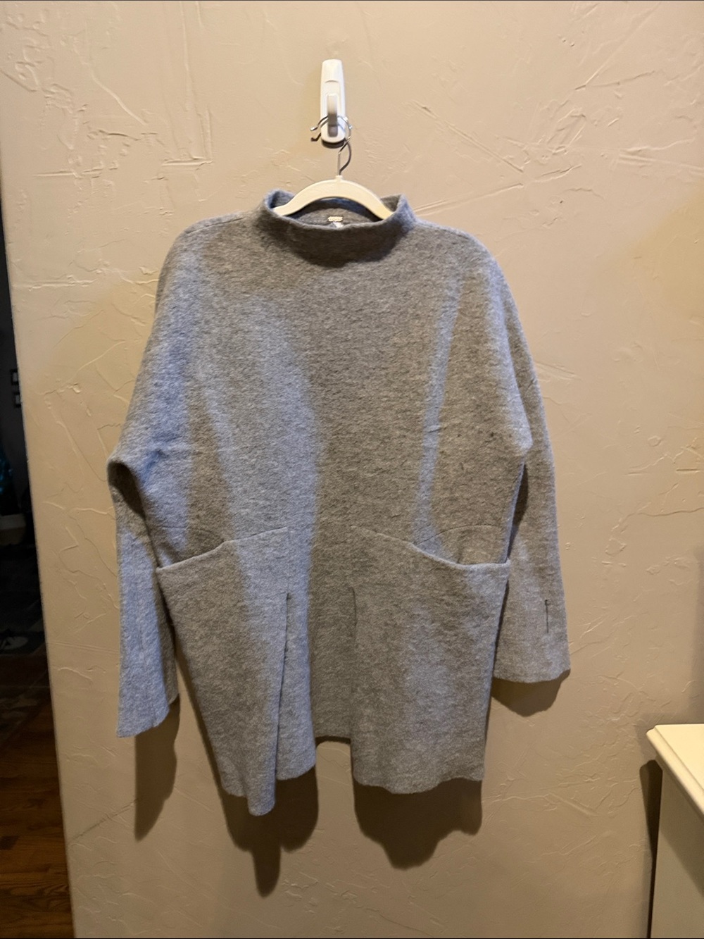 Free People Light Gray Funnel Neck Pocket Tunic Sweater